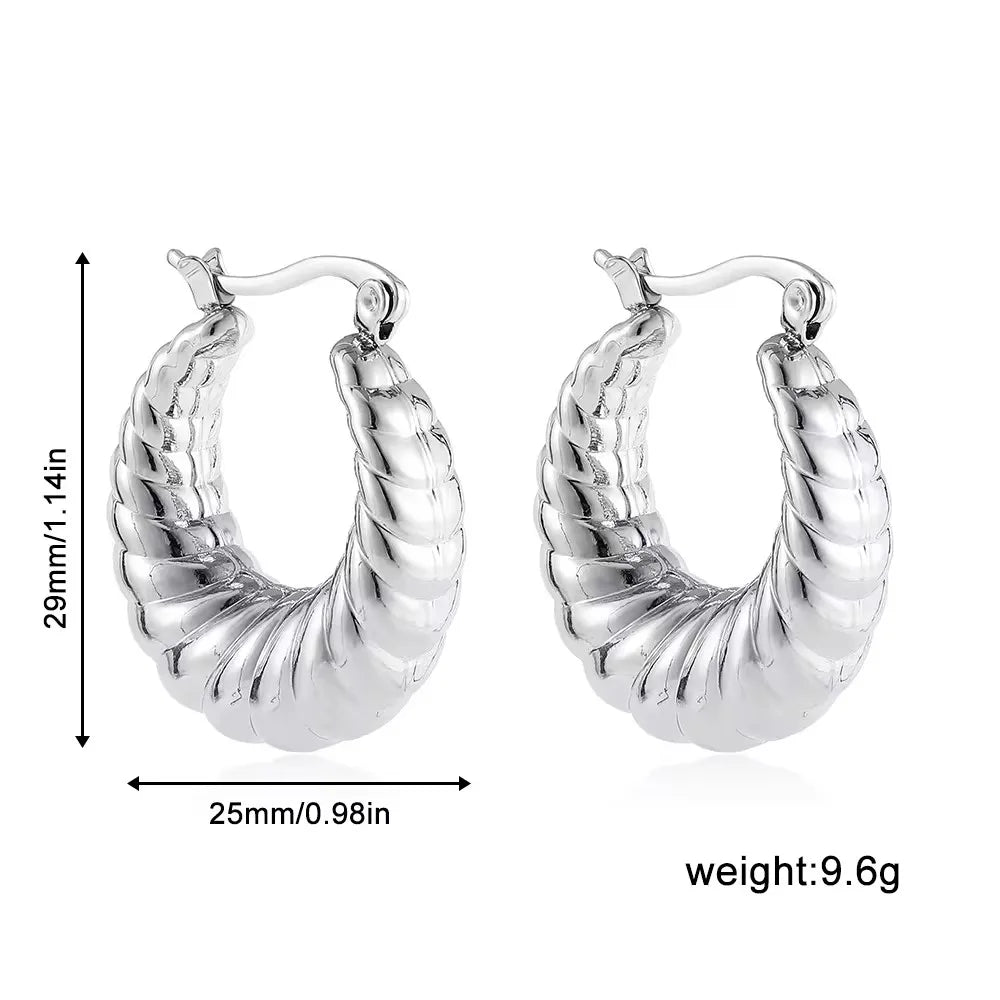Vintage Chunky Round Earrings for Women Stainless Steel Gold Plated Geometric Gold Plated Thick Hoop Earring Fashion Jewelry