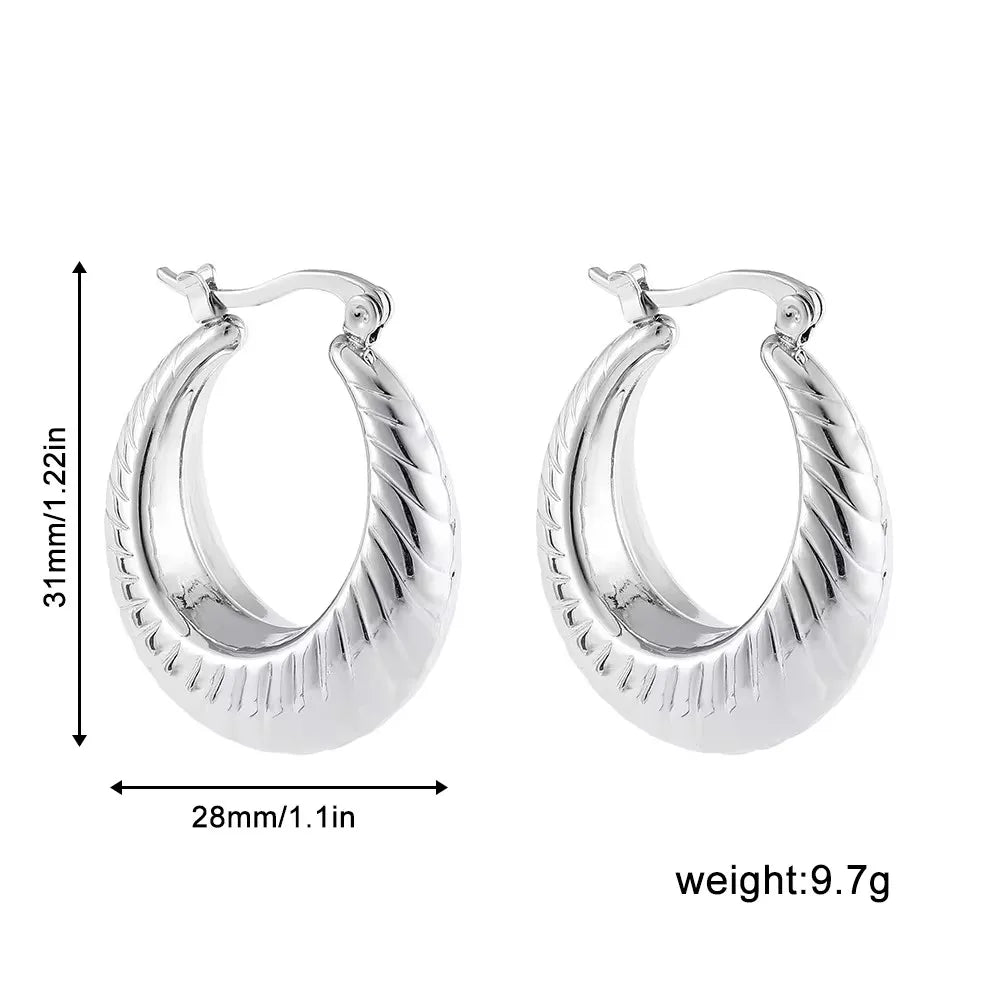 Vintage Chunky Round Earrings for Women Stainless Steel Gold Plated Geometric Gold Plated Thick Hoop Earring Fashion Jewelry