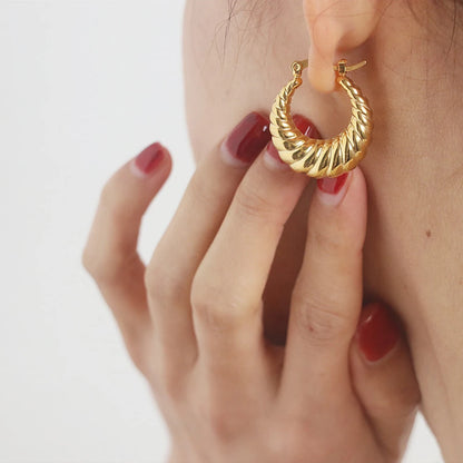 Vintage Chunky Round Earrings for Women Stainless Steel Gold Plated Geometric Gold Plated Thick Hoop Earring Fashion Jewelry