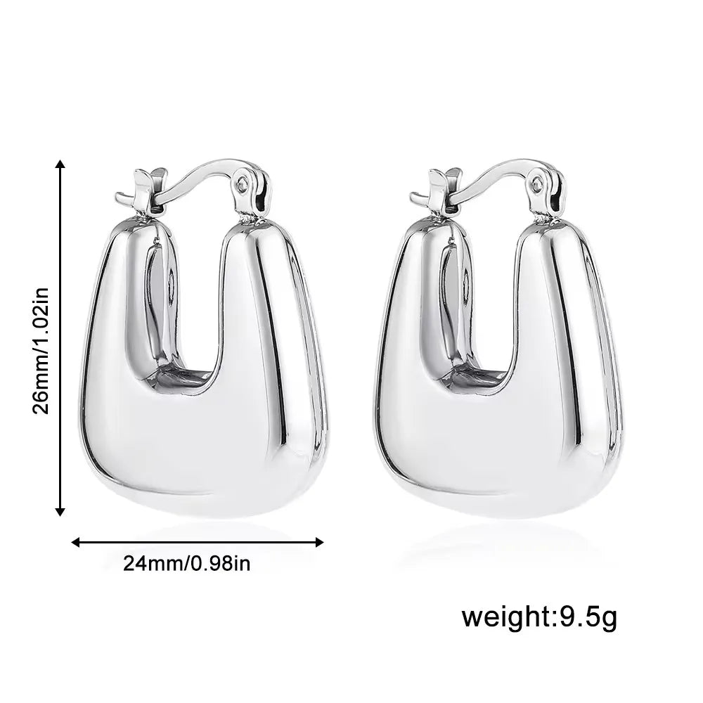 Vintage Chunky Round Earrings for Women Stainless Steel Gold Plated Geometric Gold Plated Thick Hoop Earring Fashion Jewelry