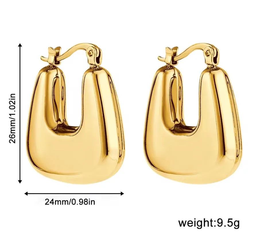 Vintage Chunky Round Earrings for Women Stainless Steel Gold Plated Geometric Gold Plated Thick Hoop Earring Fashion Jewelry