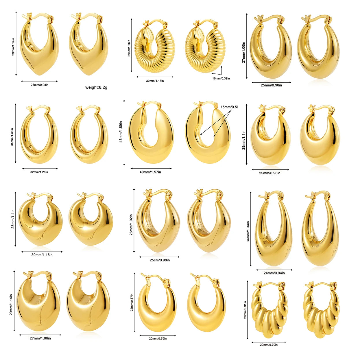 Vintage Chunky Round Earrings for Women Stainless Steel Gold Plated Geometric Gold Plated Thick Hoop Earring Fashion Jewelry