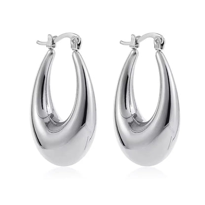 Vintage Chunky Round Earrings for Women Stainless Steel Gold Plated Geometric Gold Plated Thick Hoop Earring Fashion Jewelry