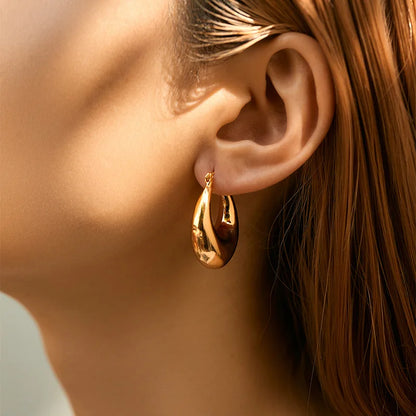 Vintage Chunky Round Earrings for Women Stainless Steel Gold Plated Geometric Gold Plated Thick Hoop Earring Fashion Jewelry