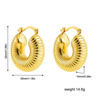 Vintage Chunky Round Earrings for Women Stainless Steel Gold Plated Geometric Gold Plated Thick Hoop Earring Fashion Jewelry