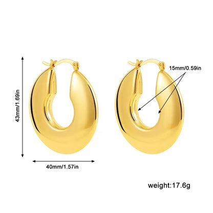 Vintage Chunky Round Earrings for Women Stainless Steel Gold Plated Geometric Gold Plated Thick Hoop Earring Fashion Jewelry
