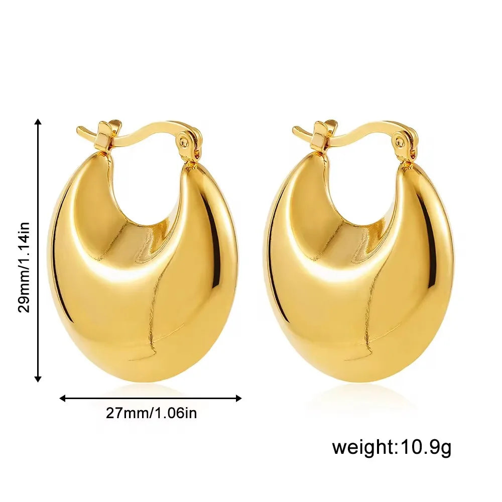 Vintage Chunky Round Earrings for Women Stainless Steel Gold Plated Geometric Gold Plated Thick Hoop Earring Fashion Jewelry
