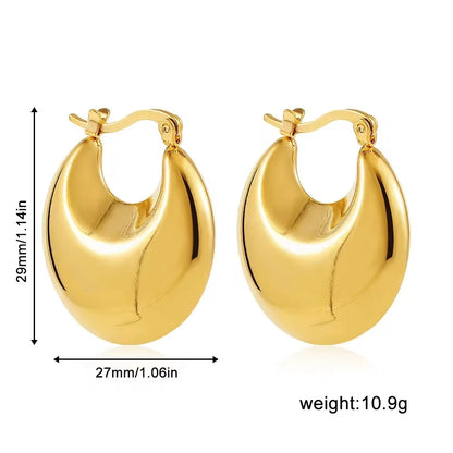 Vintage Chunky Round Earrings for Women Stainless Steel Gold Plated Geometric Gold Plated Thick Hoop Earring Fashion Jewelry