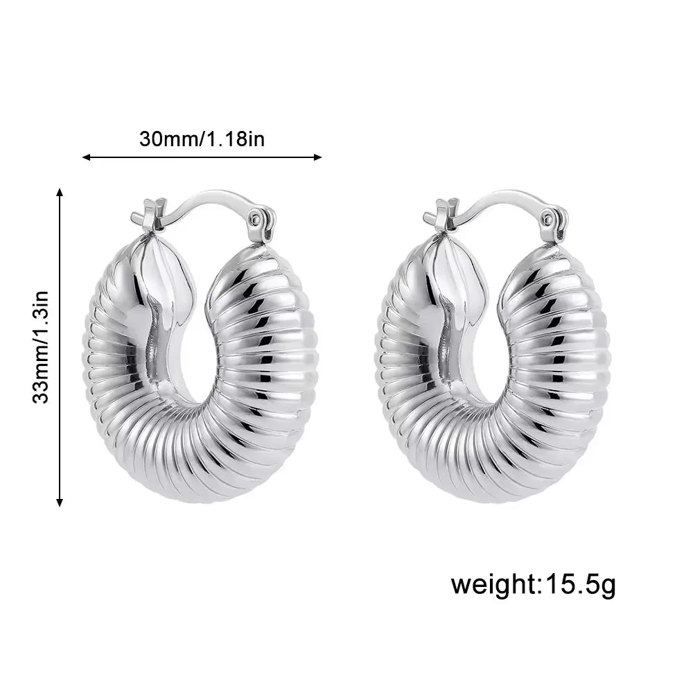 Vintage Chunky Round Earrings for Women Stainless Steel Gold Plated Geometric Gold Plated Thick Hoop Earring Fashion Jewelry