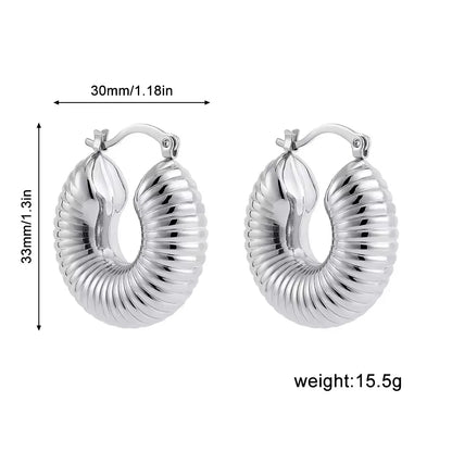 Vintage Chunky Round Earrings for Women Stainless Steel Gold Plated Geometric Gold Plated Thick Hoop Earring Fashion Jewelry