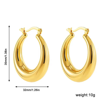 Vintage Chunky Round Earrings for Women Stainless Steel Gold Plated Geometric Gold Plated Thick Hoop Earring Fashion Jewelry