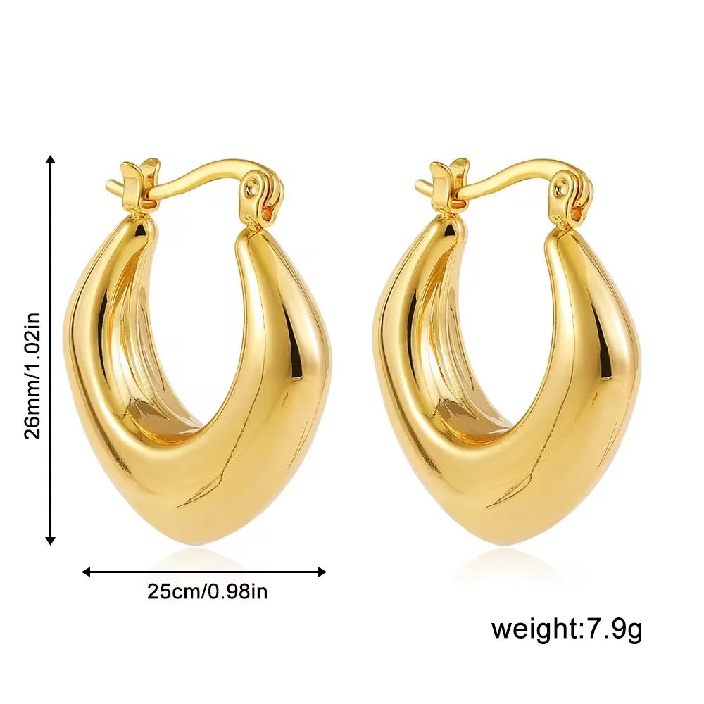 Vintage Chunky Round Earrings for Women Stainless Steel Gold Plated Geometric Gold Plated Thick Hoop Earring Fashion Jewelry