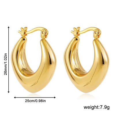 Vintage Chunky Round Earrings for Women Stainless Steel Gold Plated Geometric Gold Plated Thick Hoop Earring Fashion Jewelry