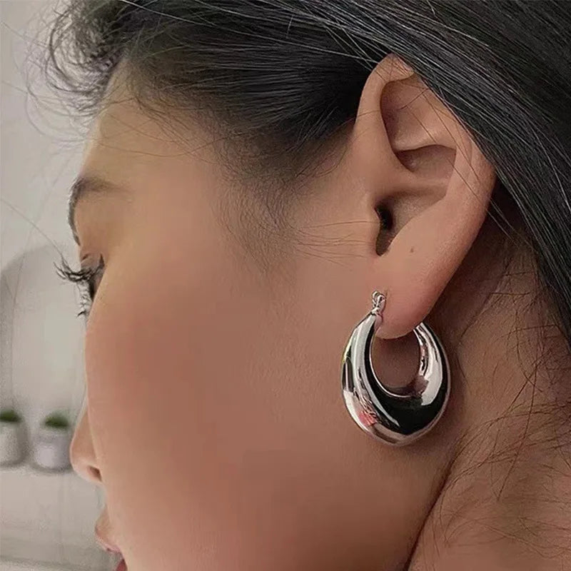 Vintage Chunky Round Earrings for Women Stainless Steel Gold Plated Geometric Gold Plated Thick Hoop Earring Fashion Jewelry