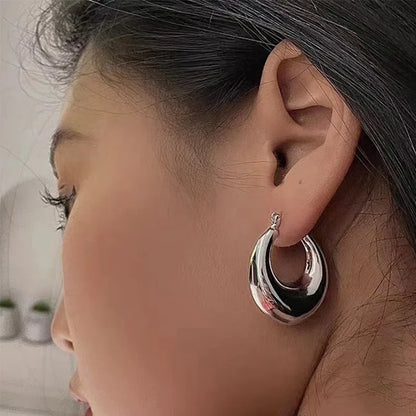 Vintage Chunky Round Earrings for Women Stainless Steel Gold Plated Geometric Gold Plated Thick Hoop Earring Fashion Jewelry