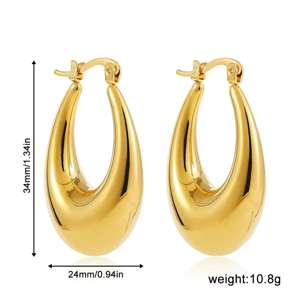 Vintage Chunky Round Earrings for Women Stainless Steel Gold Plated Geometric Gold Plated Thick Hoop Earring Fashion Jewelry