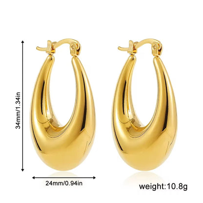 Vintage Chunky Round Earrings for Women Stainless Steel Gold Plated Geometric Gold Plated Thick Hoop Earring Fashion Jewelry